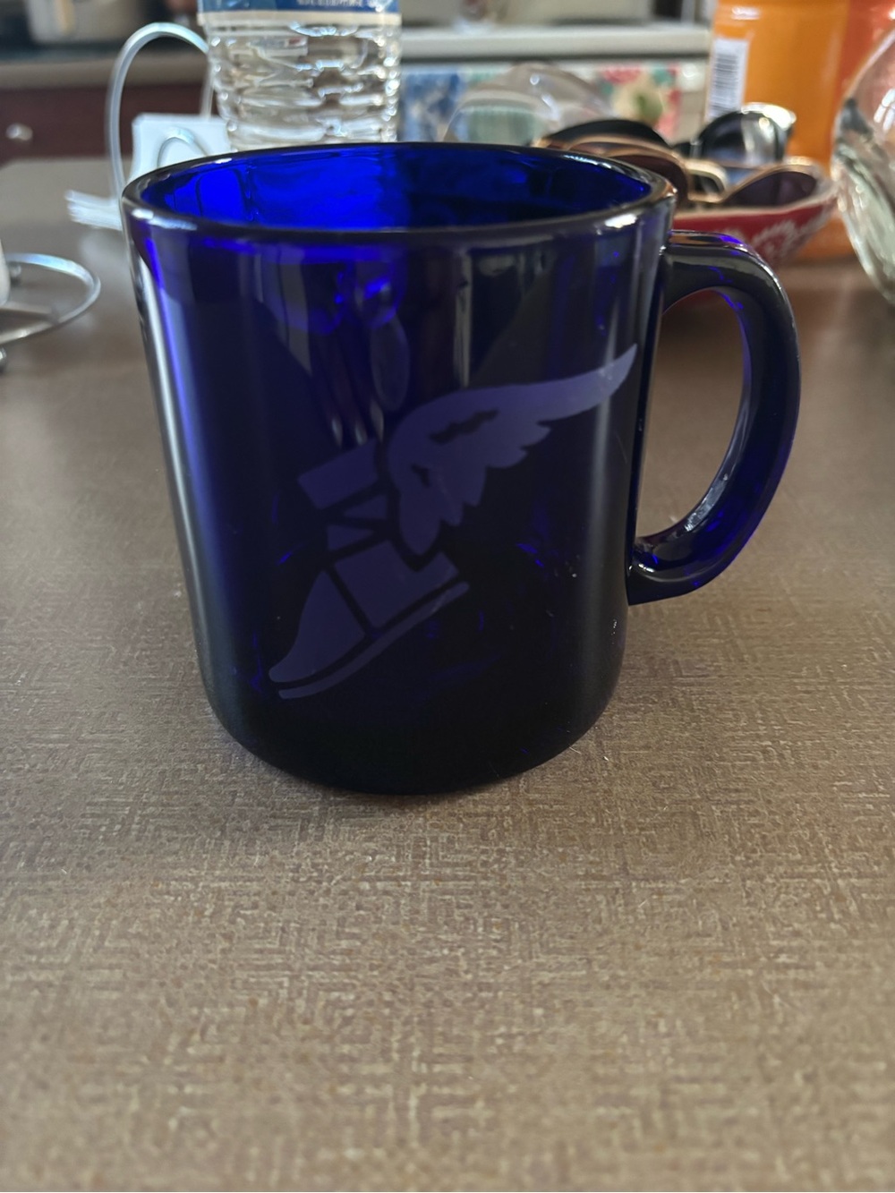 Adidas Cobalt Blue Glass Mug with Winged Shoe Logo